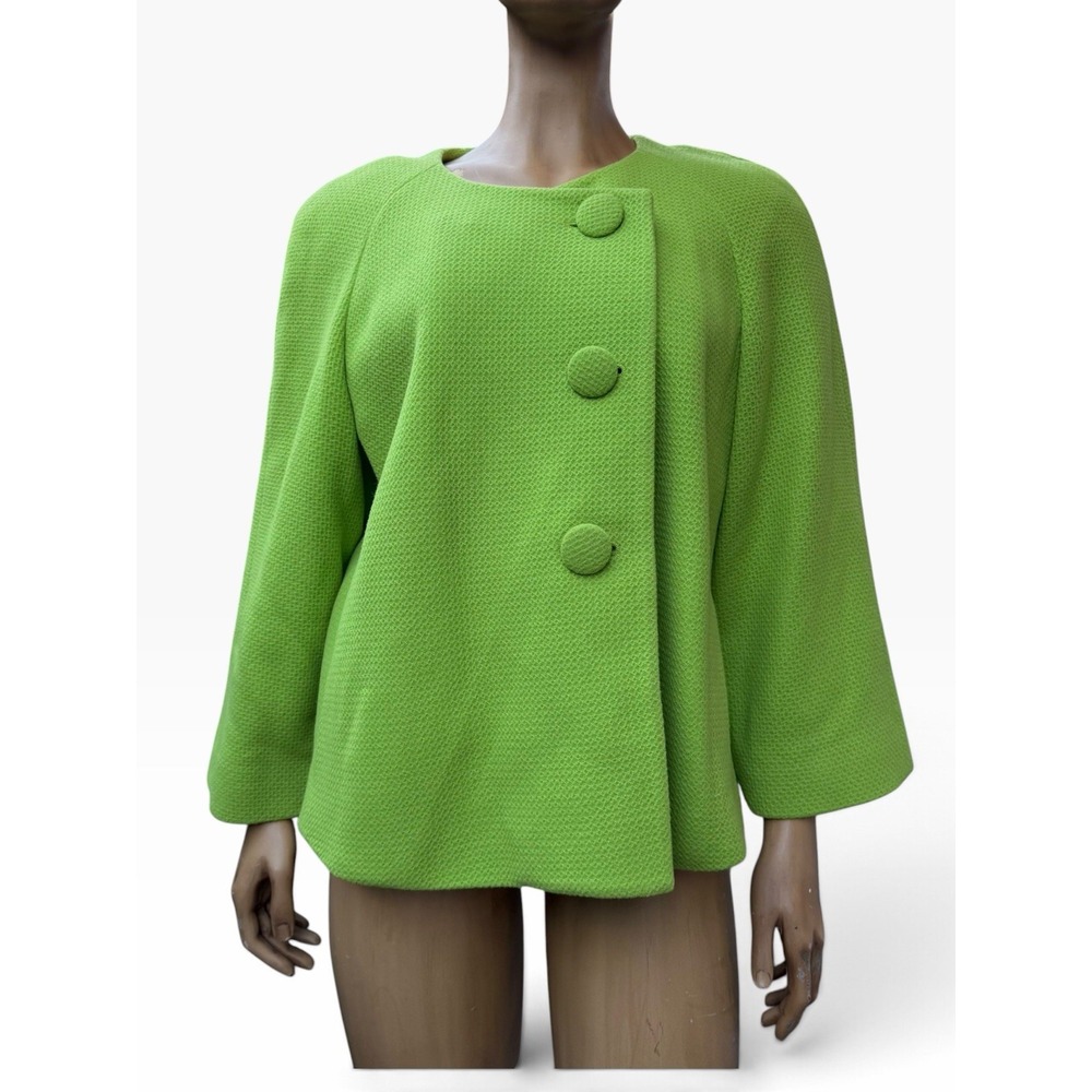 Jones New York Wool Swing Jacket Retro Mod Dopamine Chartreuse Green 18W Plus